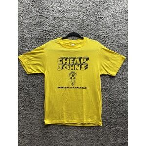 Vintage 70's 80's Cheap John's (John's Bargain Store) Yellow‎ Shirt Size L